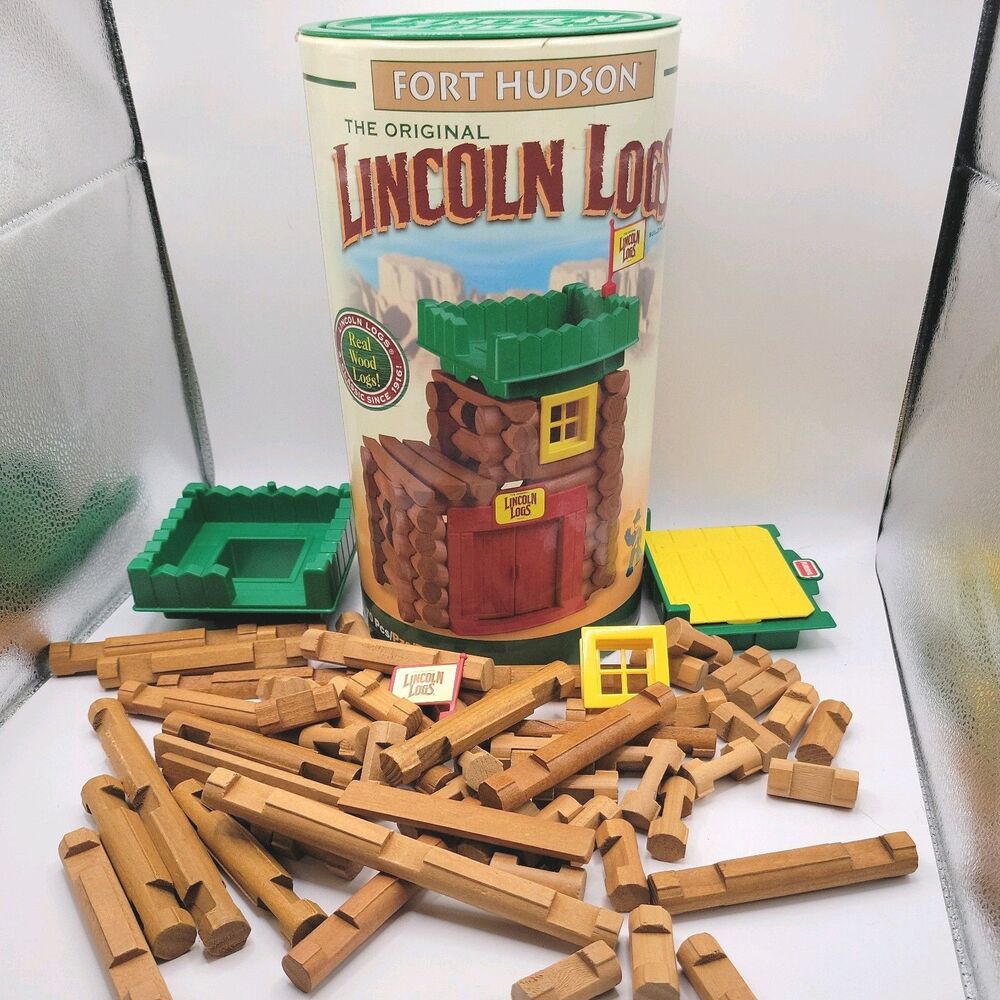Vintage Lincoln Logs Fort Hudson Tub Real Wood Set 2008 Original